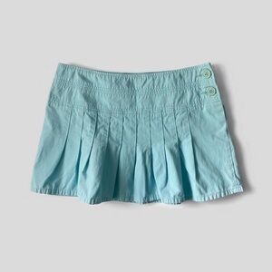 Y2k Twee Fairy Preppy Coquette Feminine Blue Pleated Micro Mini Cotton Skirt M